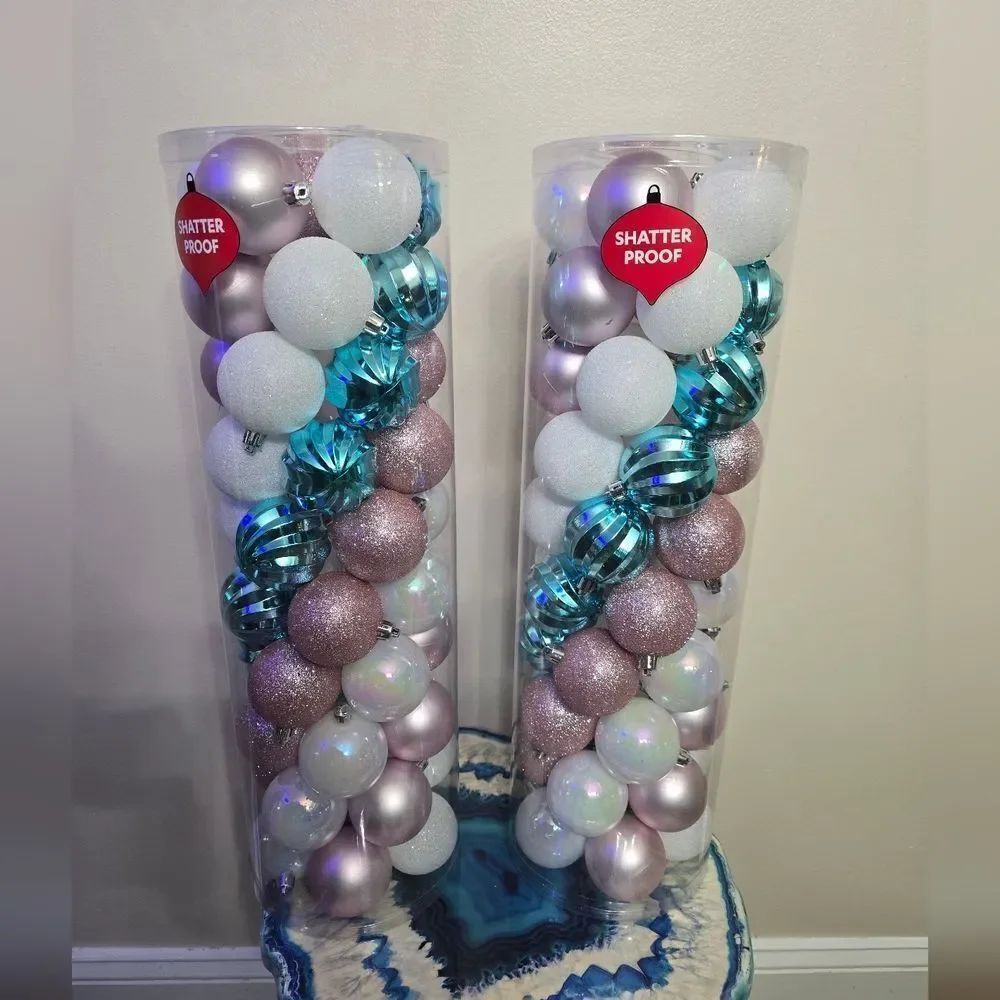 2 pack New Christmas Mrs Claus Bakery 50pc Pastel Shatterproof Ornament Mix 2.4"